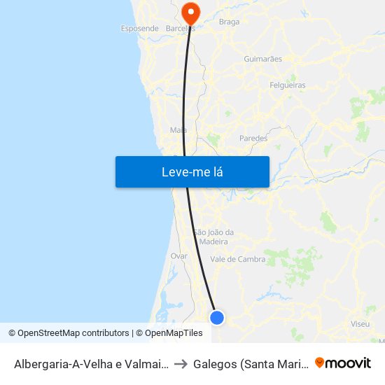 Albergaria-A-Velha e Valmaior to Galegos (Santa Maria) map