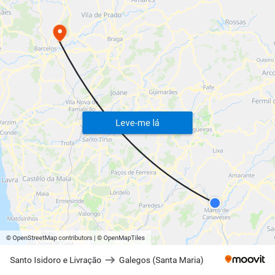 Santo Isidoro e Livração to Galegos (Santa Maria) map