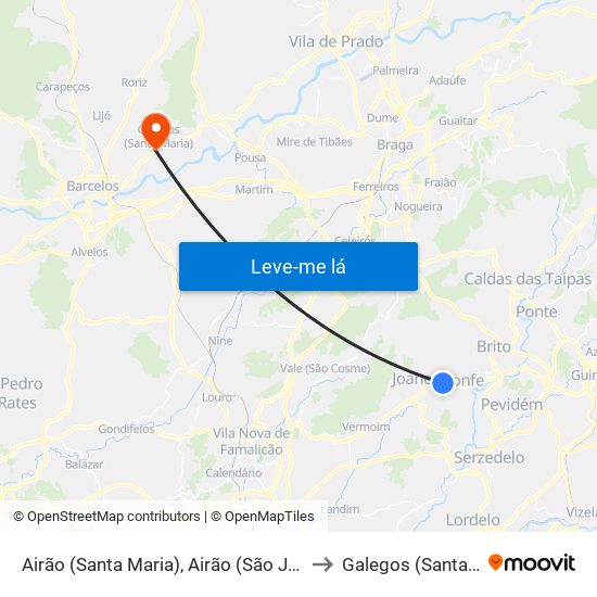 Airão (Santa Maria), Airão (São João) e Vermil to Galegos (Santa Maria) map