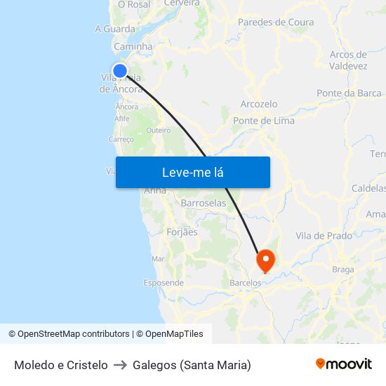 Moledo e Cristelo to Galegos (Santa Maria) map