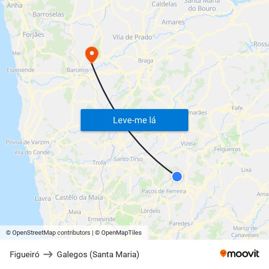 Figueiró to Galegos (Santa Maria) map