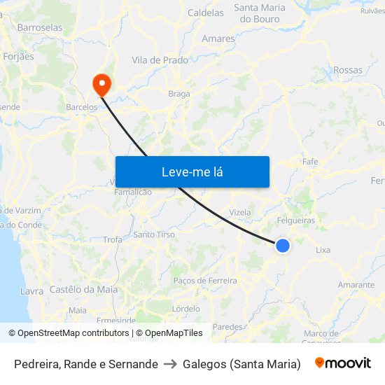 Pedreira, Rande e Sernande to Galegos (Santa Maria) map