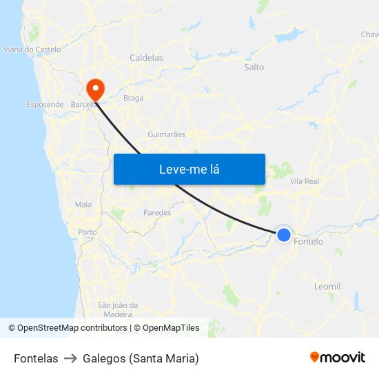 Fontelas to Galegos (Santa Maria) map