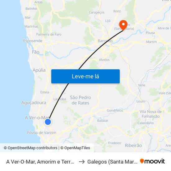 A Ver-O-Mar, Amorim e Terroso to Galegos (Santa Maria) map