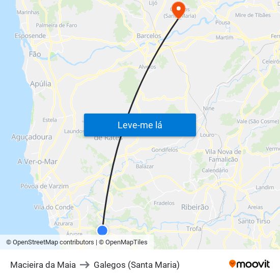 Macieira da Maia to Galegos (Santa Maria) map