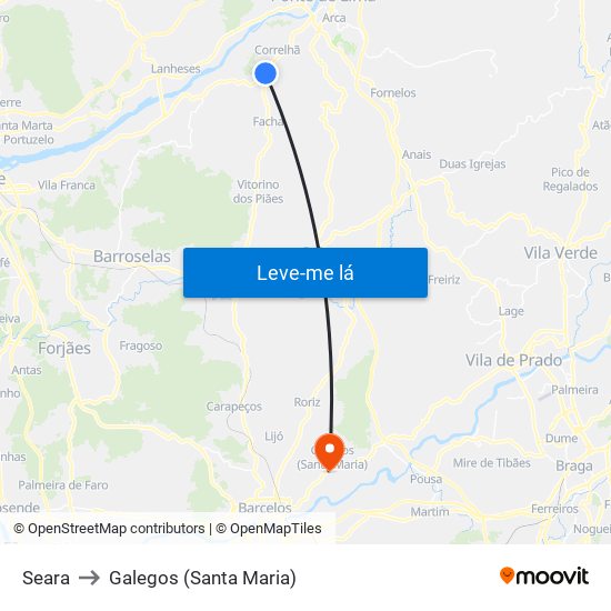 Seara to Galegos (Santa Maria) map