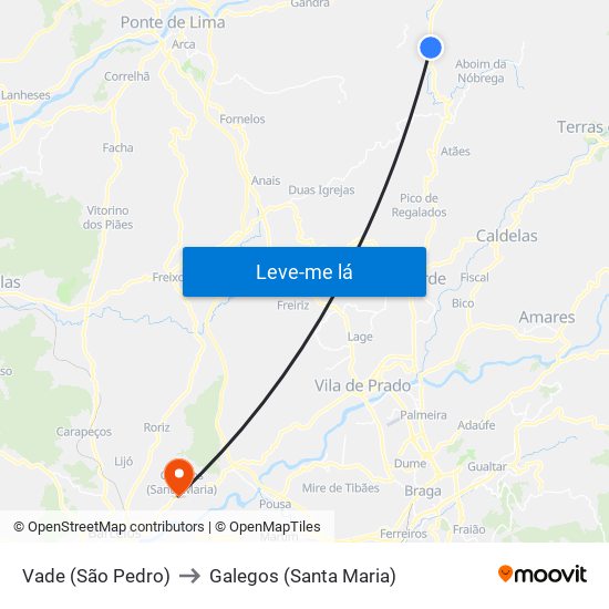 Vade (São Pedro) to Galegos (Santa Maria) map