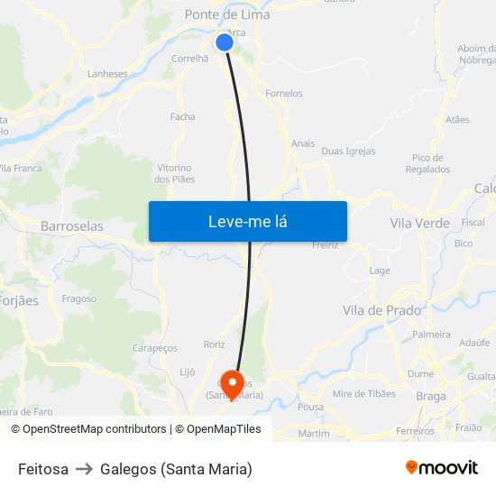 Feitosa to Galegos (Santa Maria) map