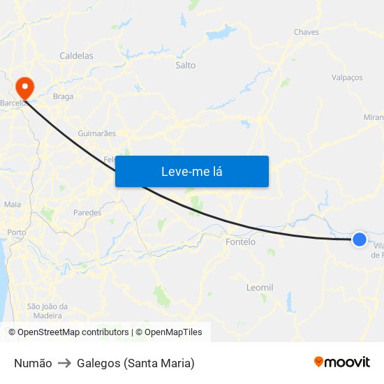 Numão to Galegos (Santa Maria) map