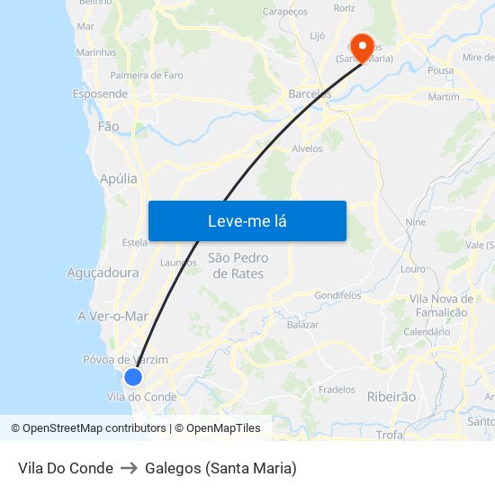 Vila Do Conde to Galegos (Santa Maria) map