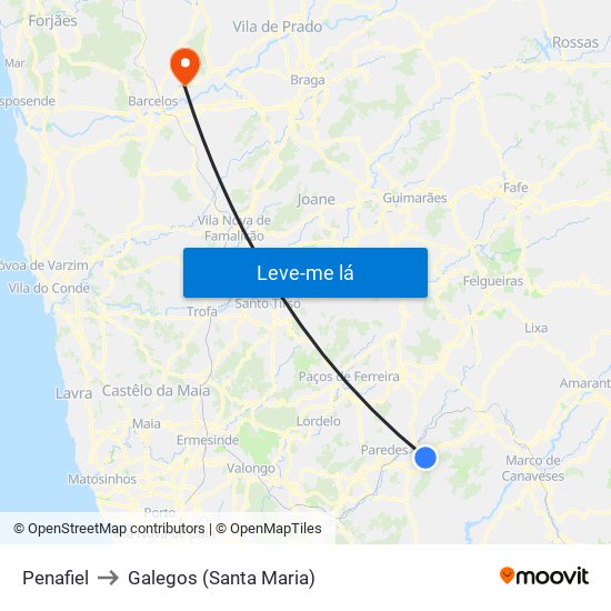 Penafiel to Galegos (Santa Maria) map