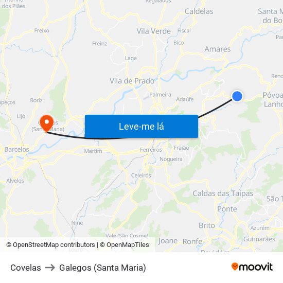Covelas to Galegos (Santa Maria) map