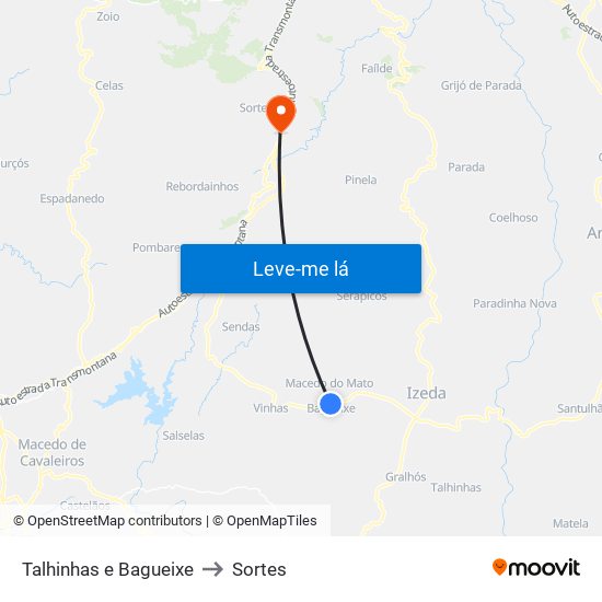 Talhinhas e Bagueixe to Sortes map