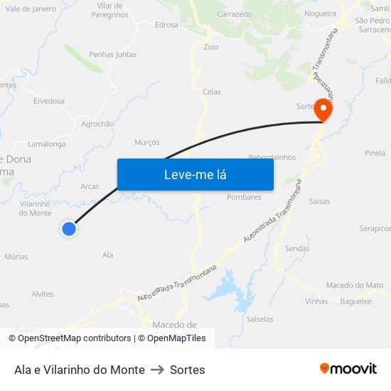 Ala e Vilarinho do Monte to Sortes map