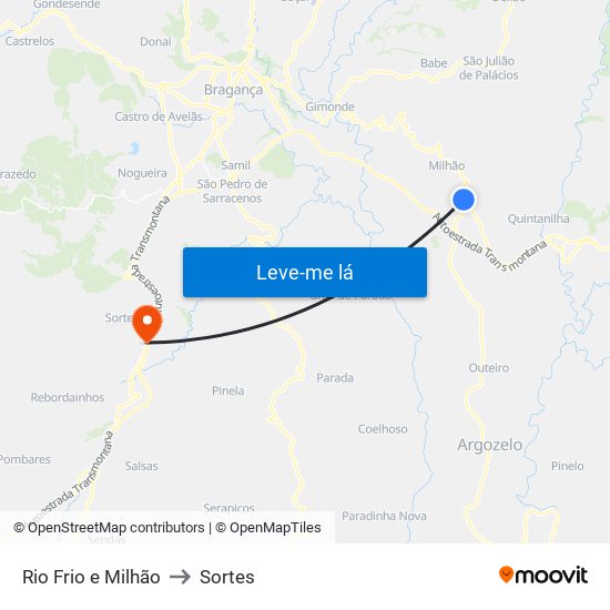 Rio Frio e Milhão to Sortes map