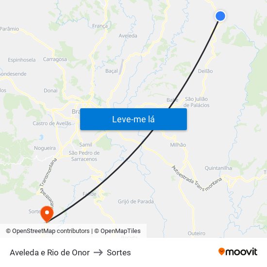 Aveleda e Rio de Onor to Sortes map