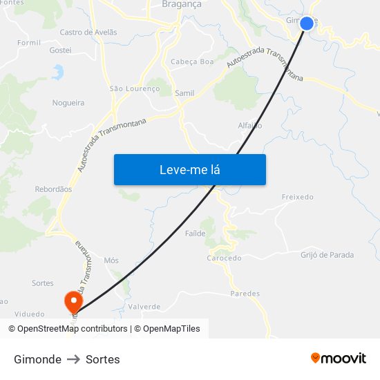 Gimonde to Sortes map