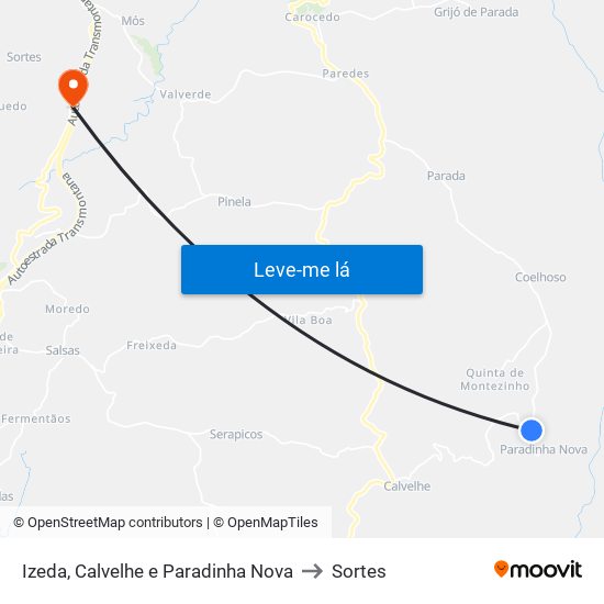 Izeda, Calvelhe e Paradinha Nova to Sortes map