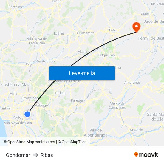 Gondomar to Ribas map