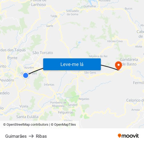 Guimarães to Ribas map