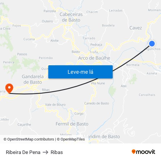 Ribeira De Pena to Ribas map