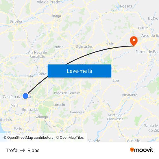 Trofa to Ribas map