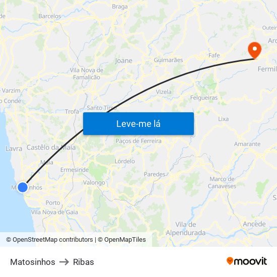 Matosinhos to Ribas map