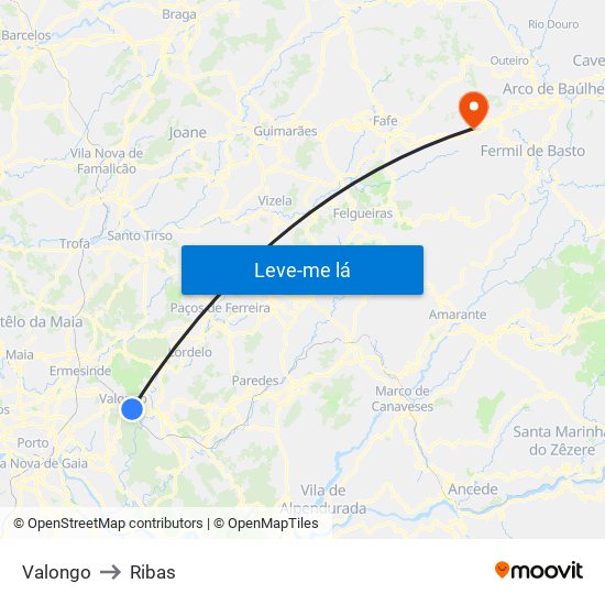 Valongo to Ribas map