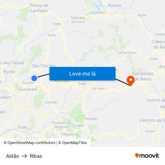 Aldão to Ribas map