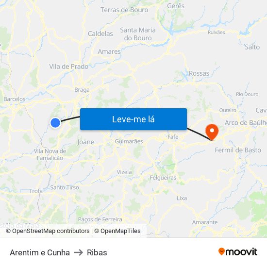 Arentim e Cunha to Ribas map