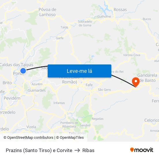 Prazins (Santo Tirso) e Corvite to Ribas map