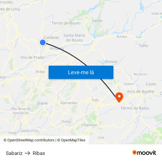 Sabariz to Ribas map