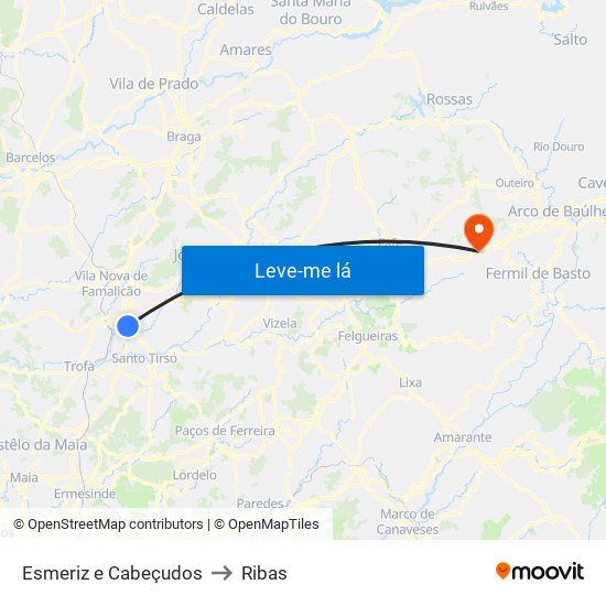 Esmeriz e Cabeçudos to Ribas map