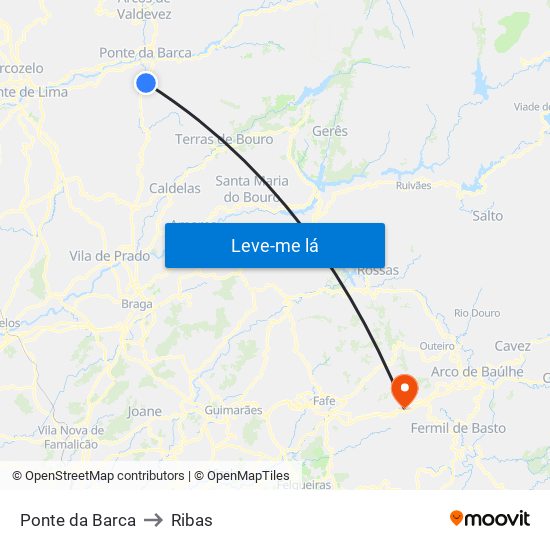 Ponte da Barca to Ribas map