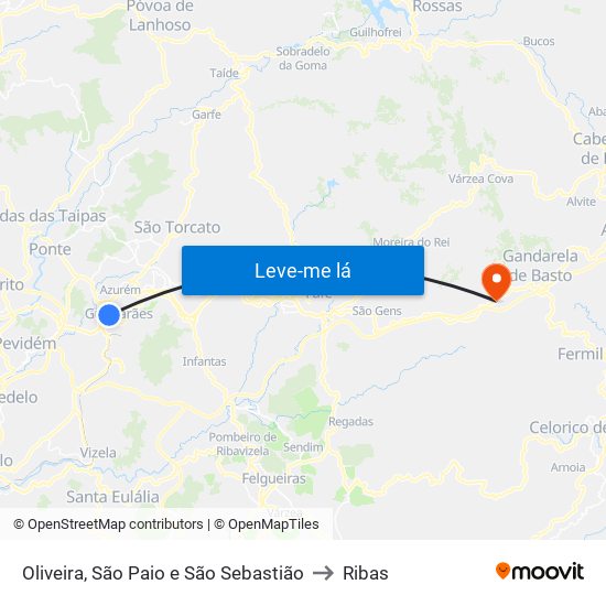 Oliveira, São Paio e São Sebastião to Ribas map