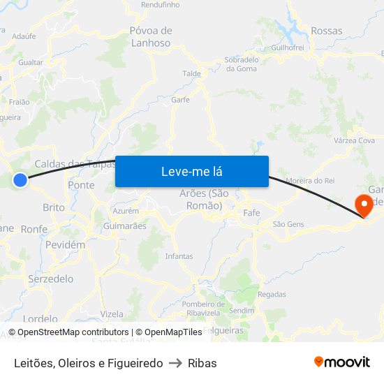 Leitões, Oleiros e Figueiredo to Ribas map