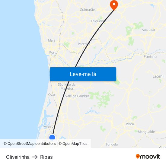 Oliveirinha to Ribas map