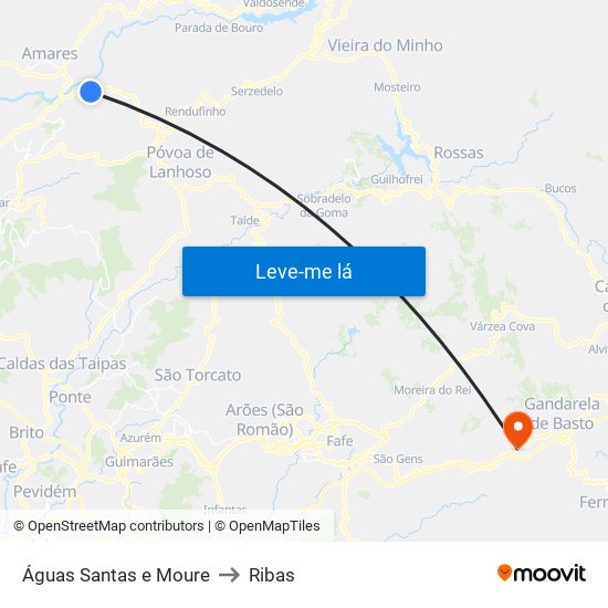 Águas Santas e Moure to Ribas map
