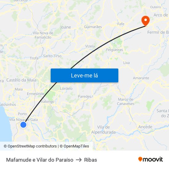 Mafamude e Vilar do Paraíso to Ribas map