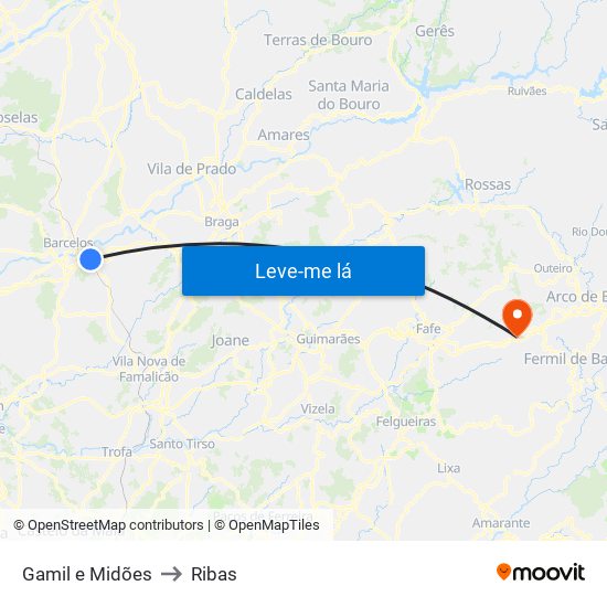 Gamil e Midões to Ribas map