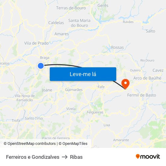 Ferreiros e Gondizalves to Ribas map