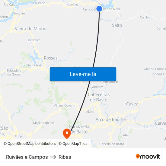 Ruivães e Campos to Ribas map