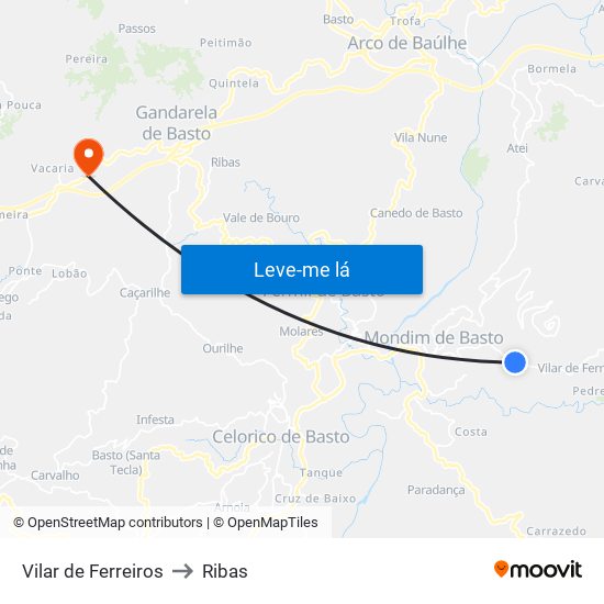 Vilar de Ferreiros to Ribas map