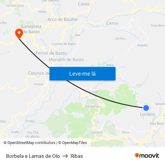 Borbela e Lamas de Olo to Ribas map