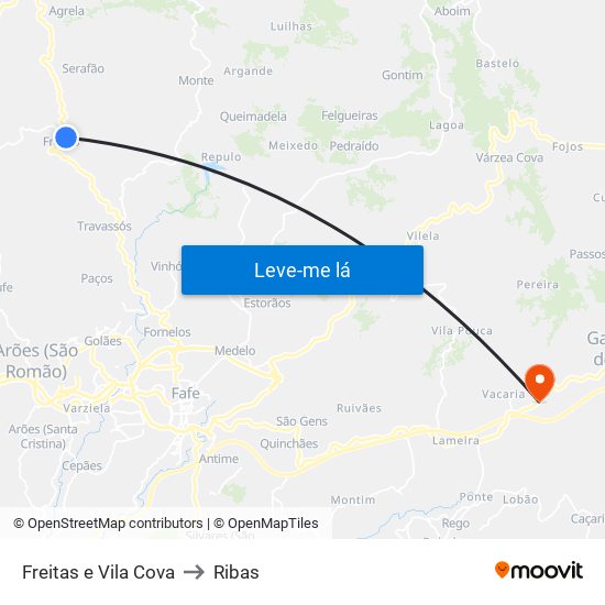 Freitas e Vila Cova to Ribas map