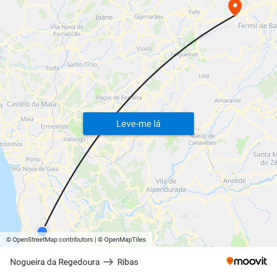 Nogueira da Regedoura to Ribas map