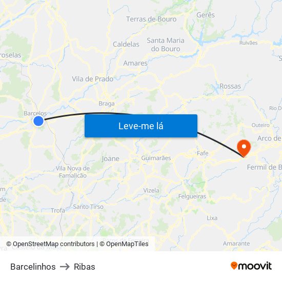 Barcelinhos to Ribas map