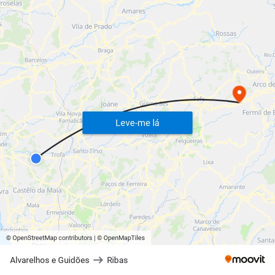 Alvarelhos e Guidões to Ribas map