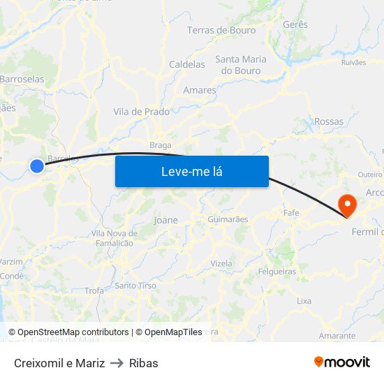 Creixomil e Mariz to Ribas map
