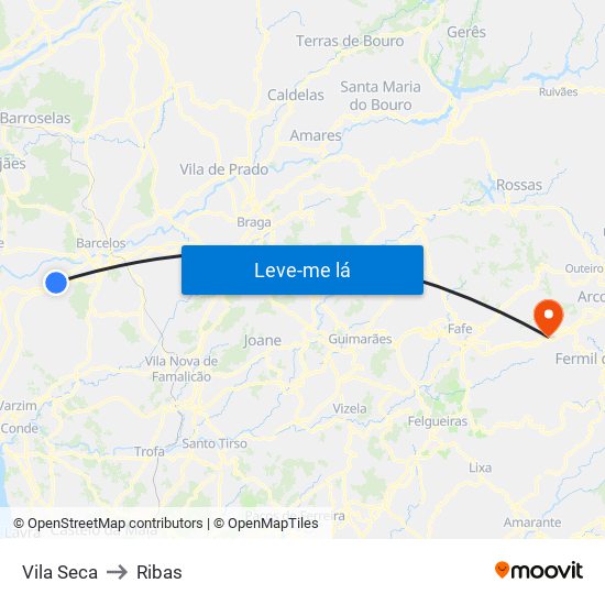 Vila Seca to Ribas map